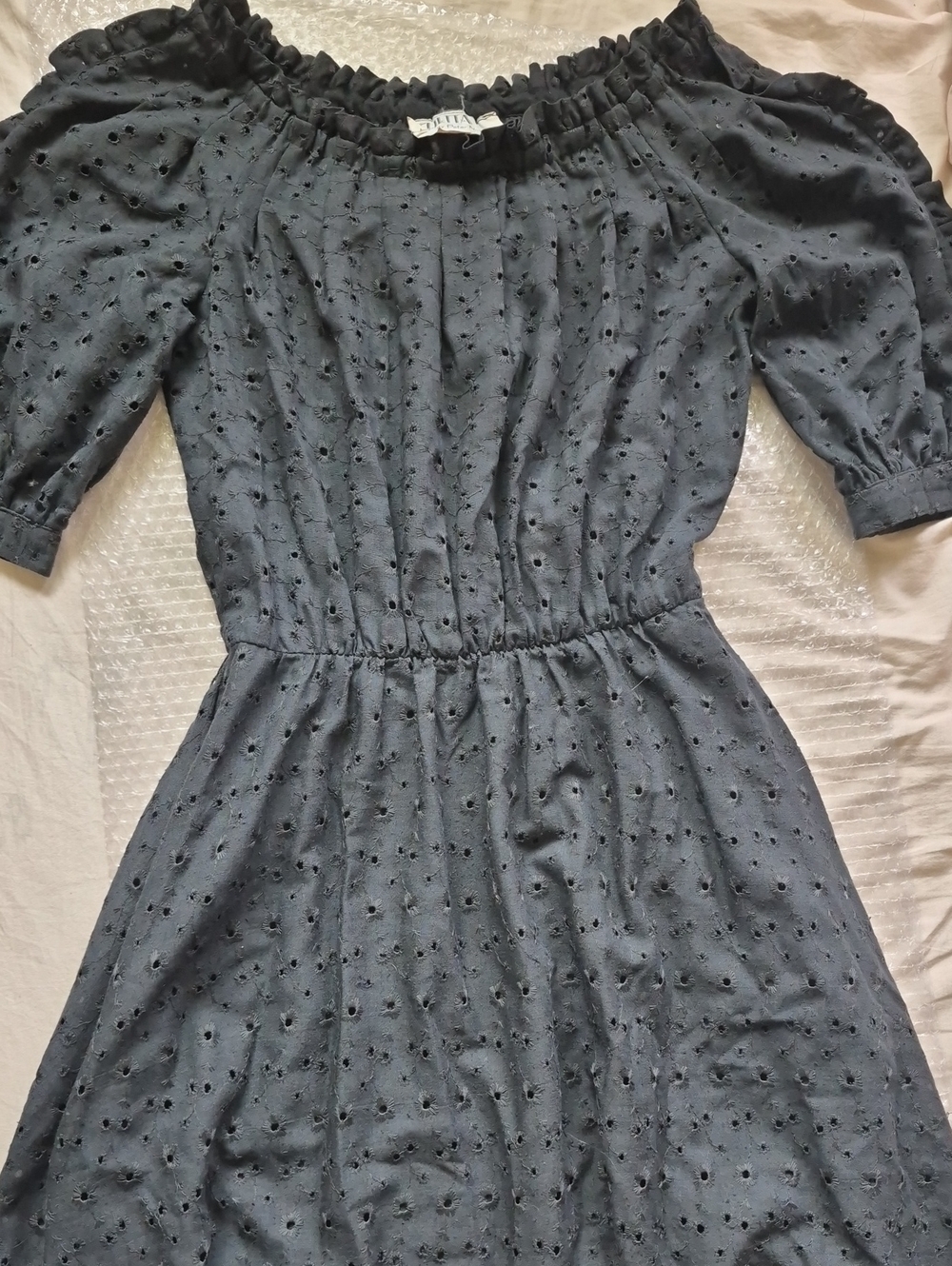 Peter Noviella Chetta B Off-Shoulder Black Cotton Authentic Vintage Dress